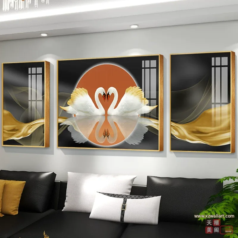 抽象 三联 装饰画 轻奢风 客厅背景墙挂画 晶瓷画