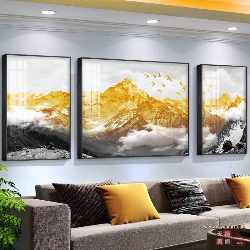 抽象 三联 装饰画 轻奢风 客厅背景墙挂画 晶瓷画