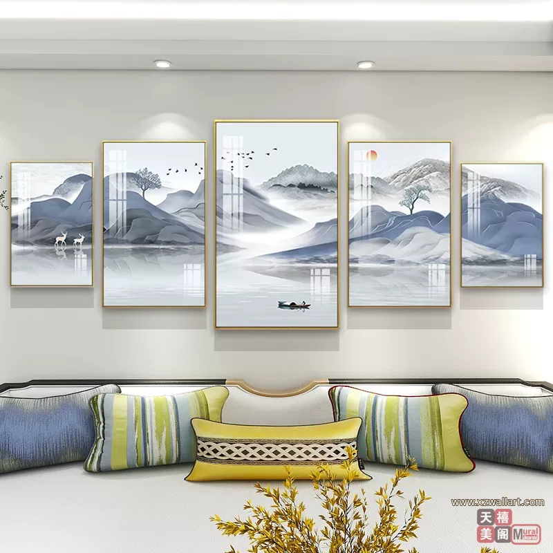 山水 单幅 装饰画 轻奢风 客厅背景墙挂画 晶瓷画