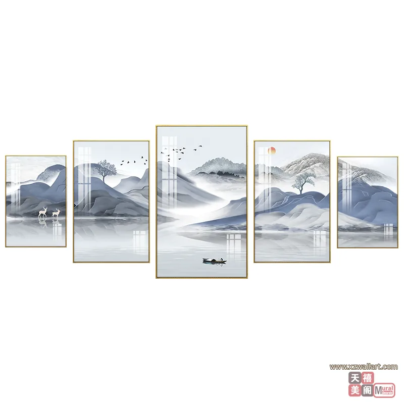 山水 单幅 装饰画 轻奢风 客厅背景墙挂画 晶瓷画