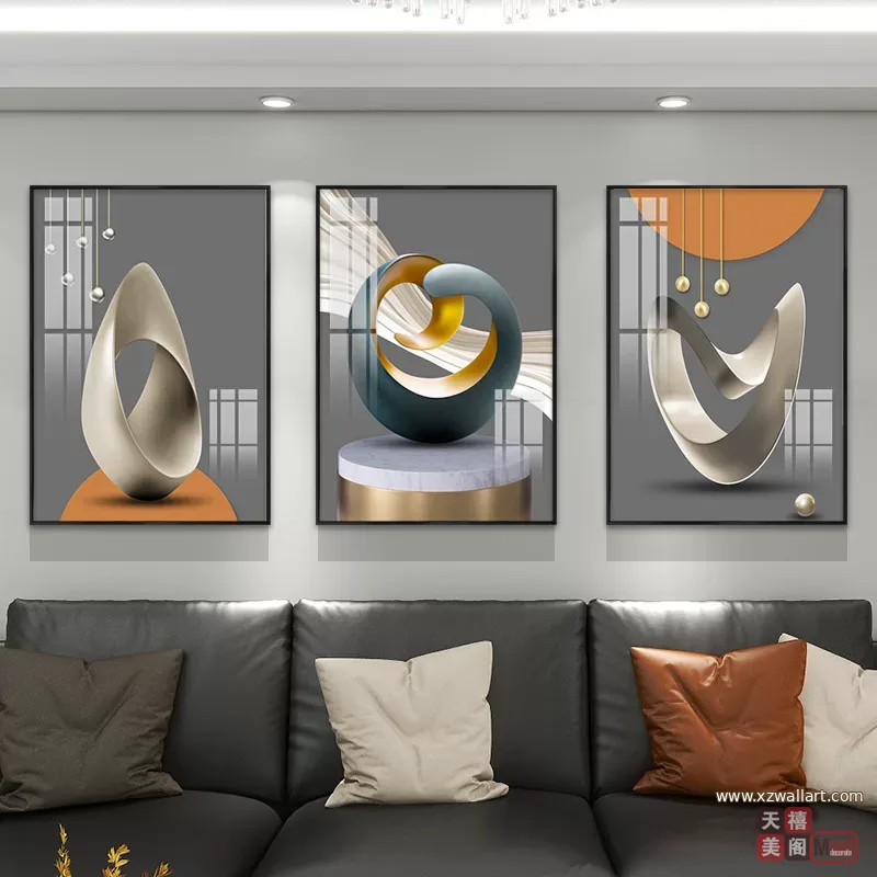 抽象 三联 装饰画 轻奢风 客厅背景墙挂画 晶瓷画