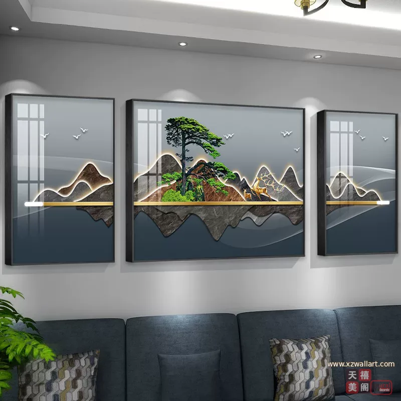 抽象 单幅 装饰画 新中式 客厅背景墙挂画 晶瓷画