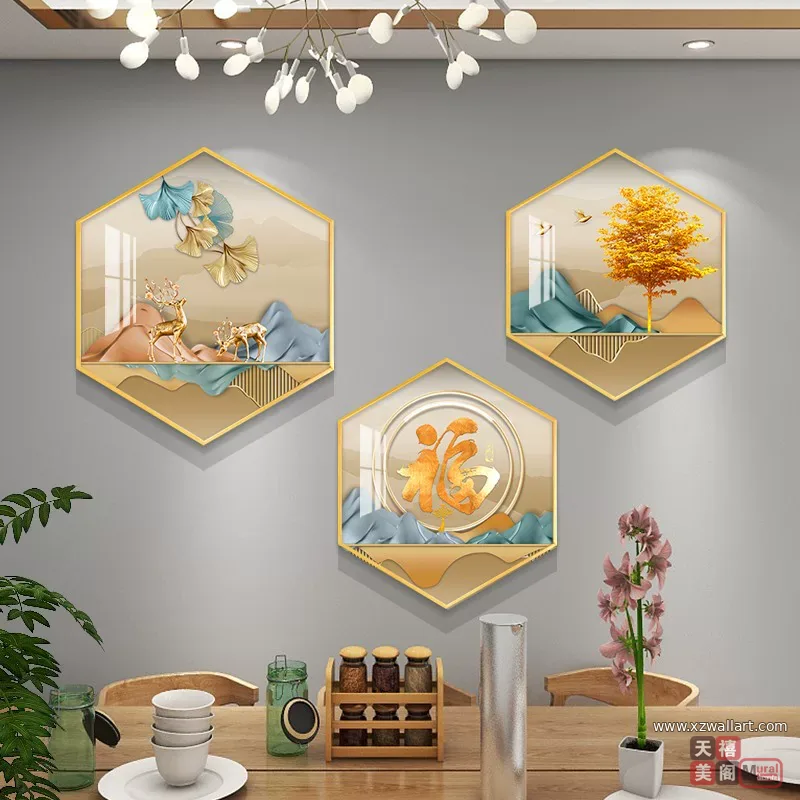 抽象 单幅 装饰画 轻奢风 餐厅背景墙挂画 晶瓷画