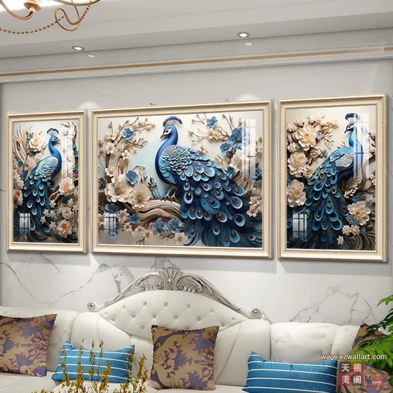 抽象 三联 装饰画 欧式 客厅背景墙挂画 晶瓷画