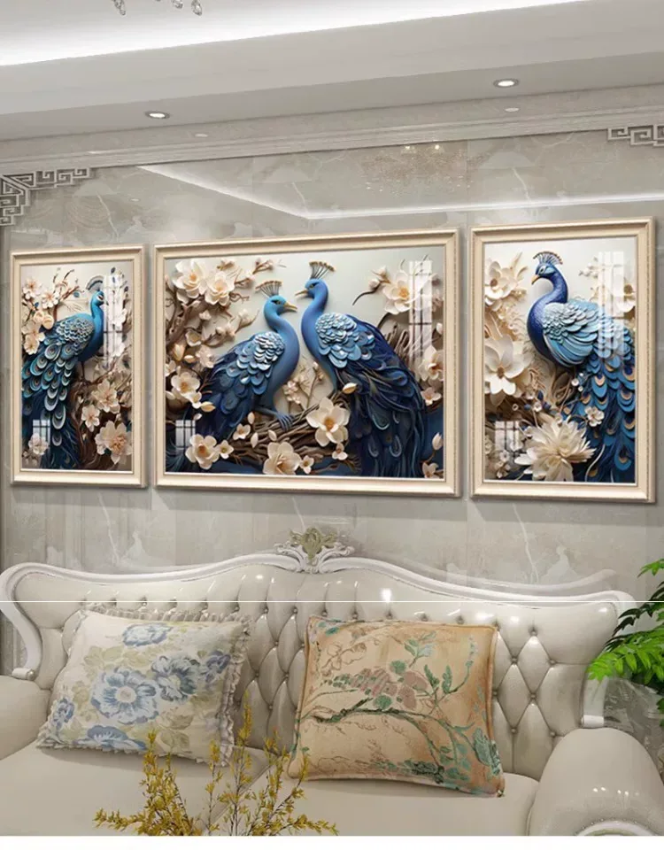 抽象 三联 装饰画 欧式 客厅背景墙挂画 晶瓷画
