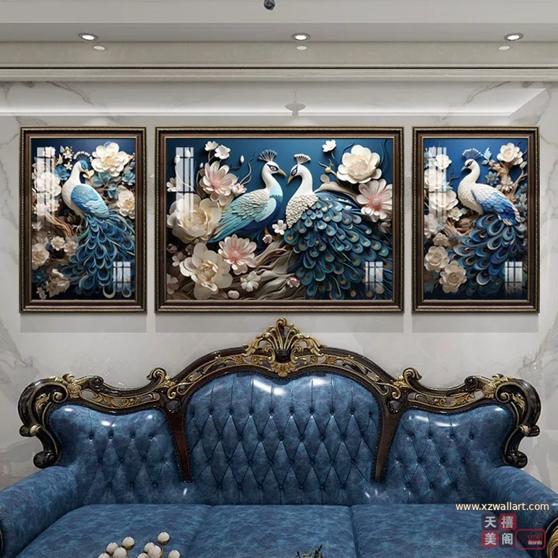 抽象 三联 装饰画 欧式 客厅背景墙挂画 晶瓷画