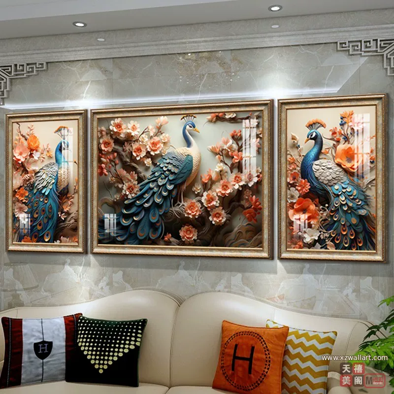 抽象 三联 装饰画 欧式 客厅背景墙挂画 晶瓷画