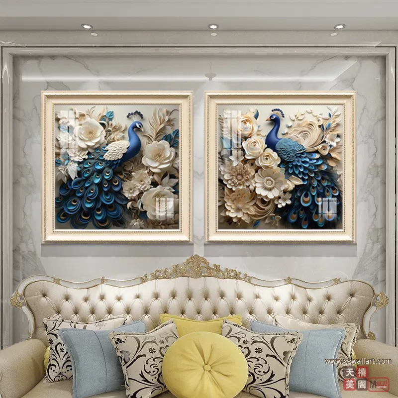 孔雀 单幅 装饰画 欧式 客厅背景墙挂画 晶瓷画