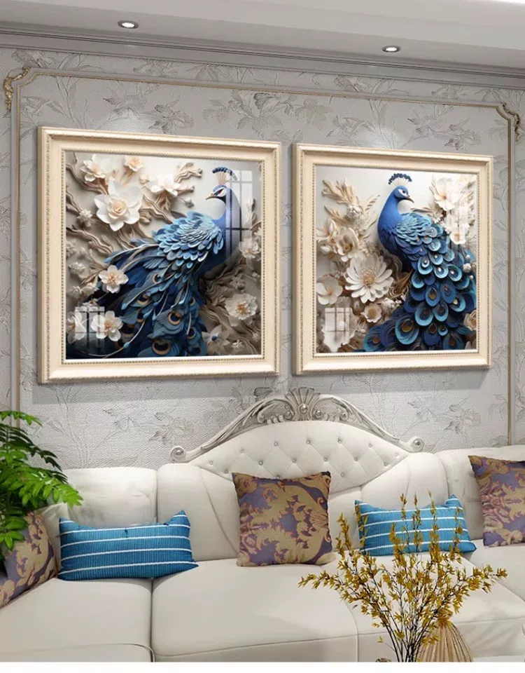 孔雀 单幅 装饰画 欧式 客厅背景墙挂画 晶瓷画