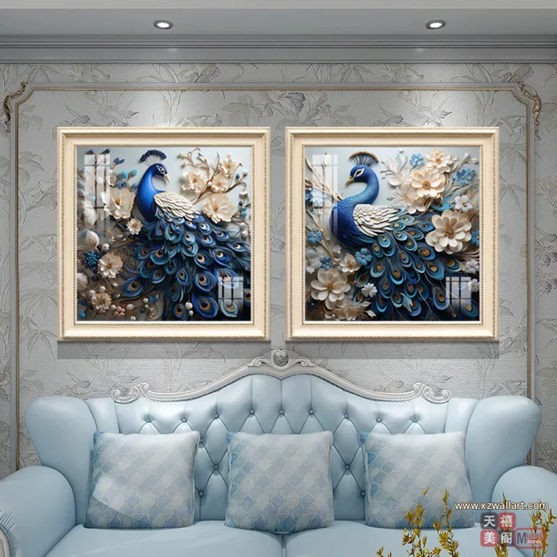 孔雀 单幅 装饰画 欧式 客厅背景墙挂画 晶瓷画