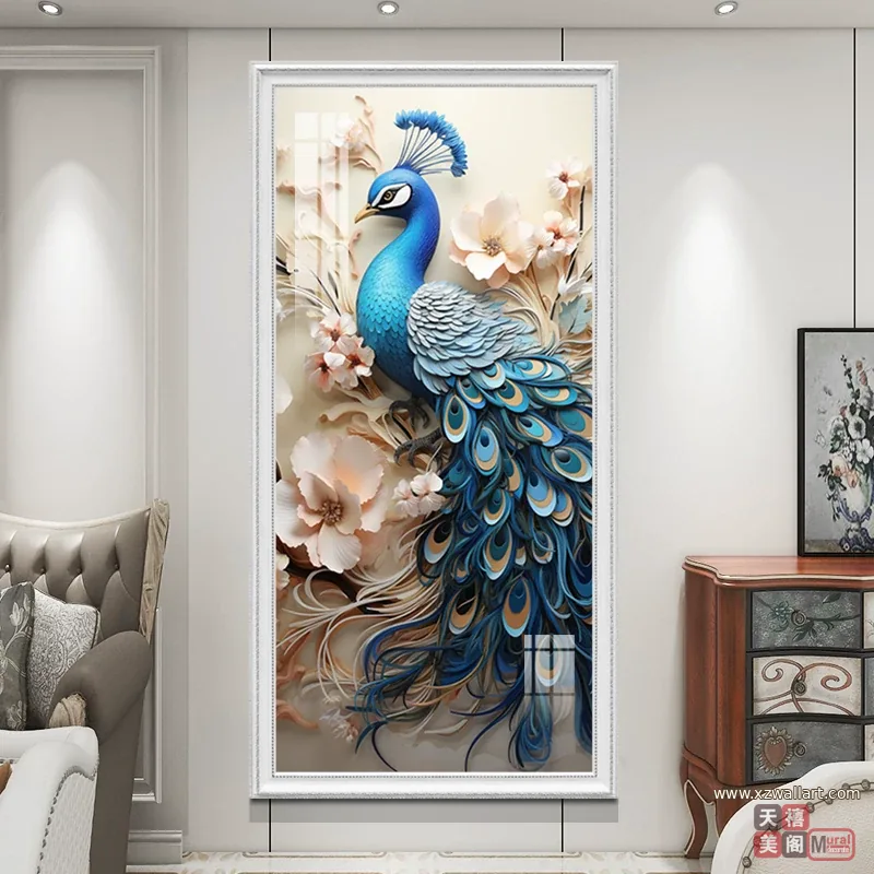 孔雀 单幅 装饰画 欧式 玄关背景墙挂画 晶瓷画