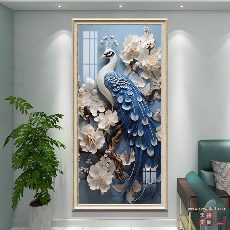 孔雀 单幅 装饰画 欧式 玄关背景墙挂画 晶瓷画