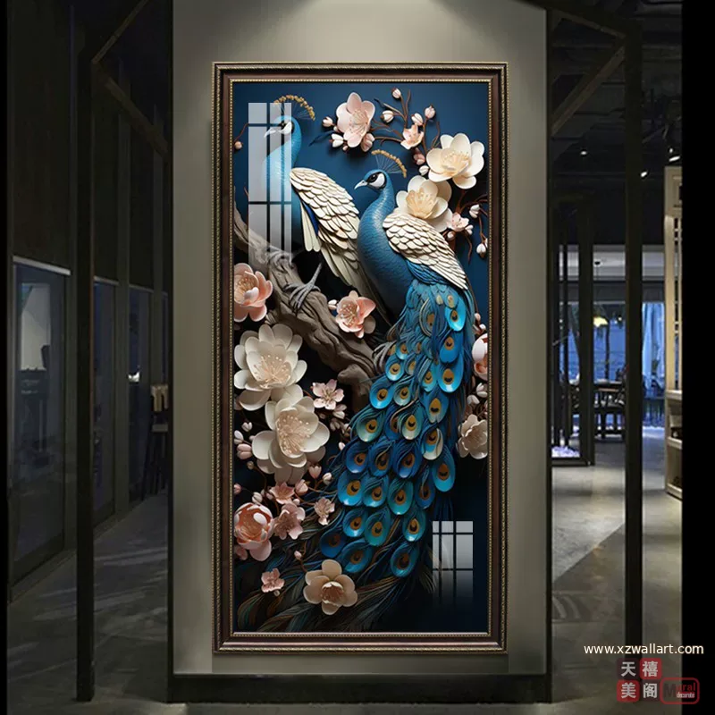 孔雀 单幅 装饰画 欧式 玄关背景墙挂画 晶瓷画