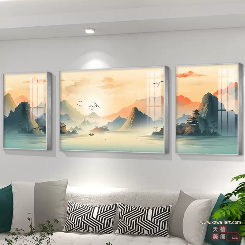 山水 单幅 装饰画 现代简约 客厅背景墙挂画 晶瓷画