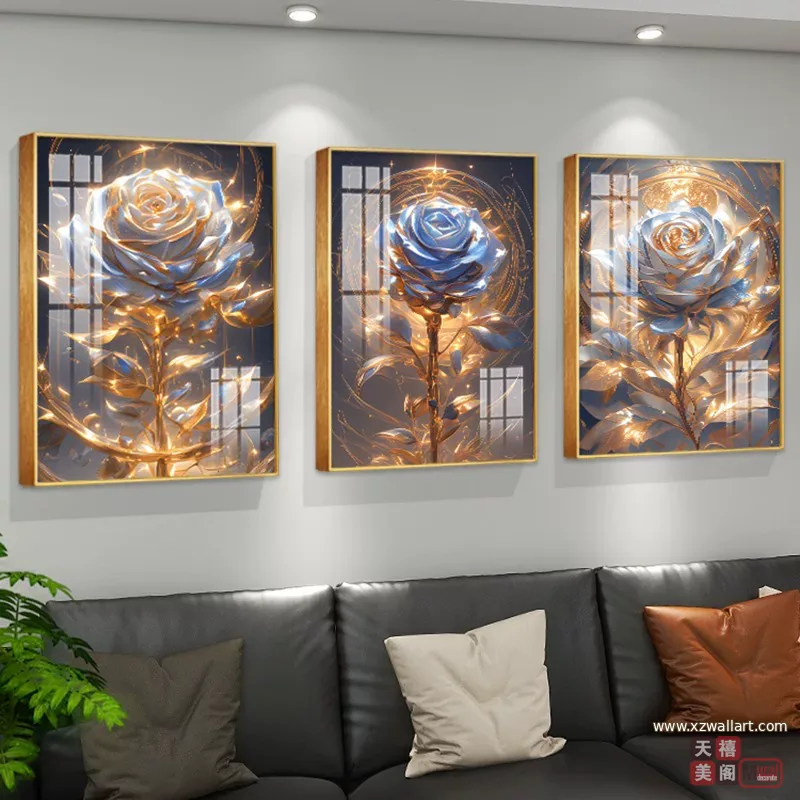 抽象 三联 装饰画 轻奢风 客厅背景墙挂画 晶瓷画
