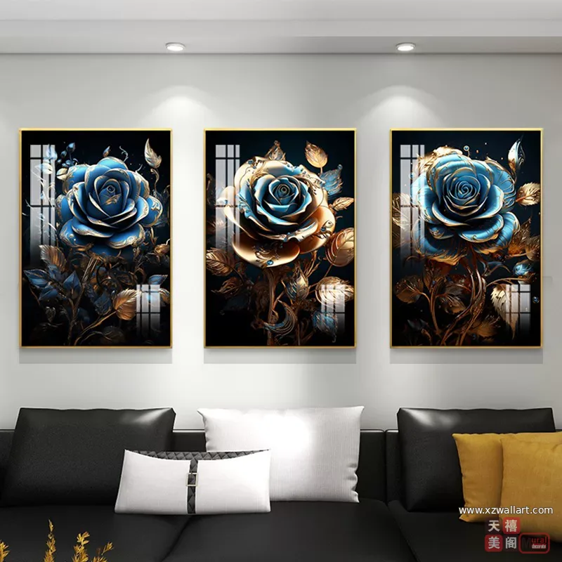 抽象 三联 装饰画 轻奢风 客厅背景墙挂画 晶瓷画