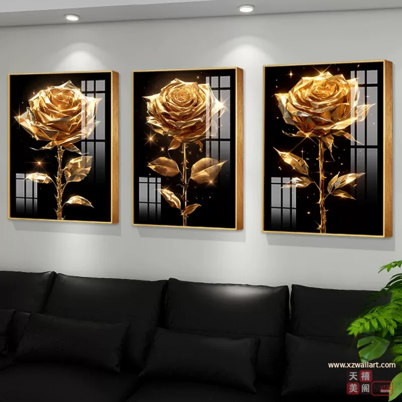 抽象 三联 装饰画 轻奢风 客厅背景墙挂画 晶瓷画