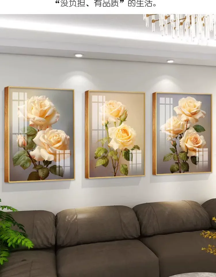 花 三联 装饰画 现代简约 客厅背景墙挂画 晶瓷画