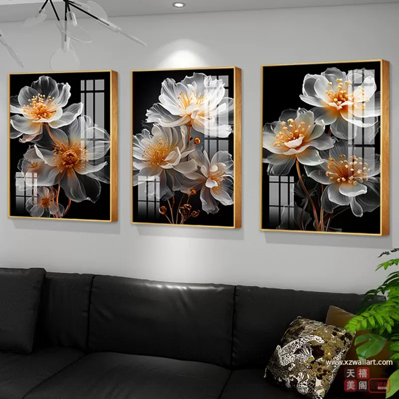抽象 三联 装饰画 轻奢风 客厅背景墙挂画 晶瓷画