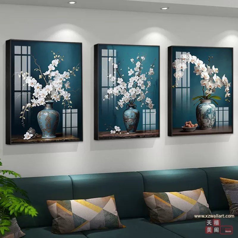 抽象 三联 装饰画 轻奢风 客厅背景墙挂画 晶瓷画