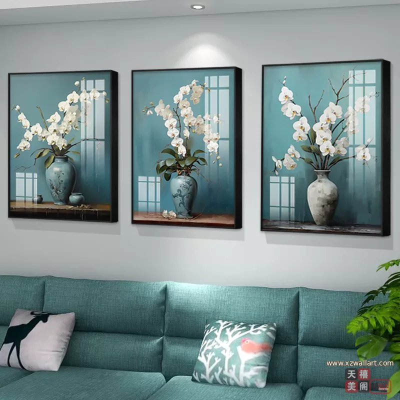 抽象 三联 装饰画 轻奢风 客厅背景墙挂画 晶瓷画
