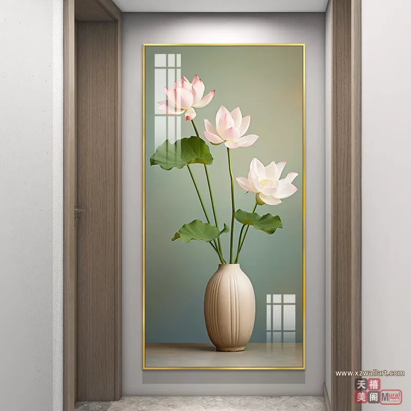 荷花 单幅 装饰画 新中式 玄关背景墙挂画 晶瓷画