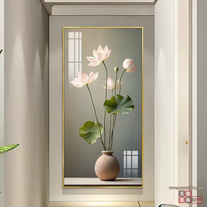 荷花 单幅 装饰画 新中式 玄关背景墙挂画 晶瓷画