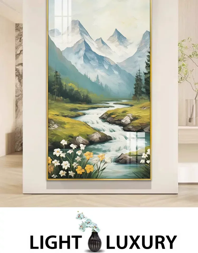 山水 单幅 装饰画 奶油风 玄关背景墙挂画 晶瓷画