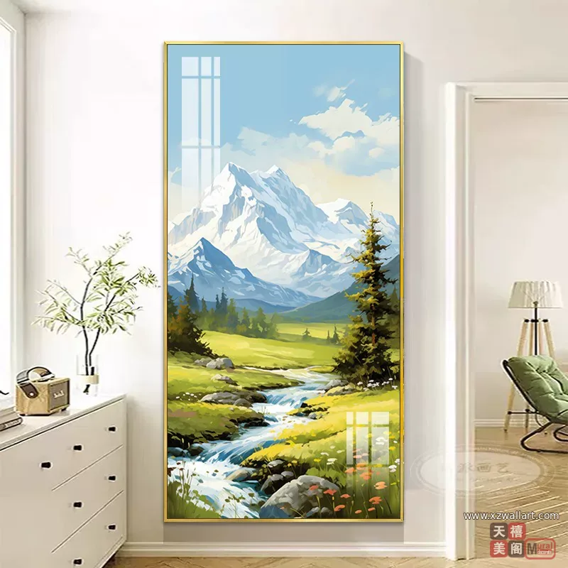 山水 单幅 装饰画 奶油风 玄关背景墙挂画 晶瓷画