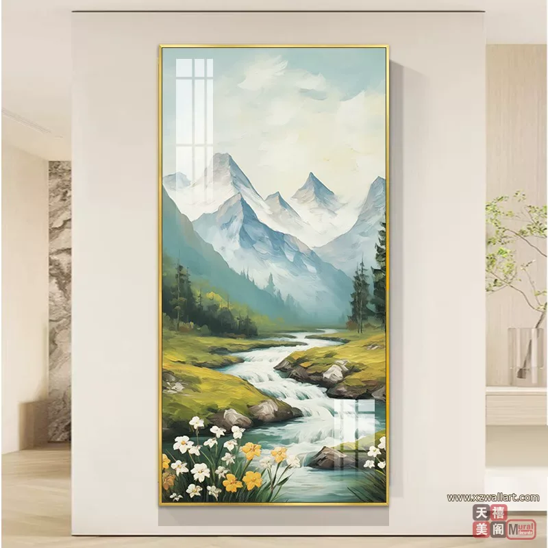 山水 单幅 装饰画 奶油风 玄关背景墙挂画 晶瓷画