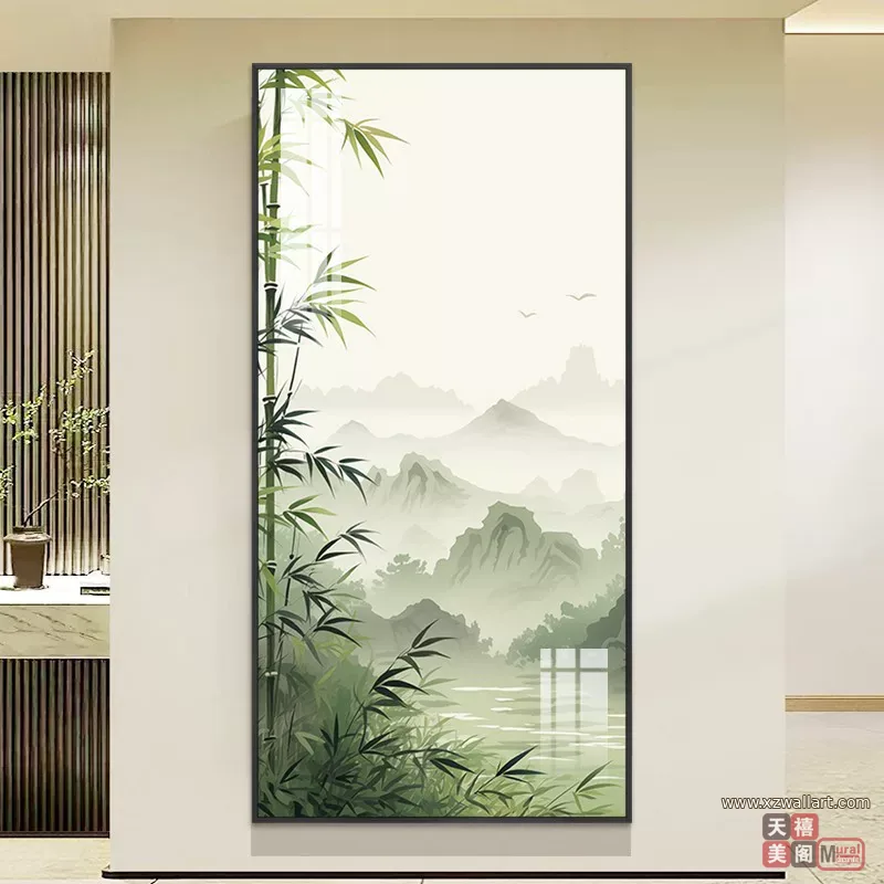 竹 单幅 装饰画 新中式 玄关背景墙挂画 晶瓷画