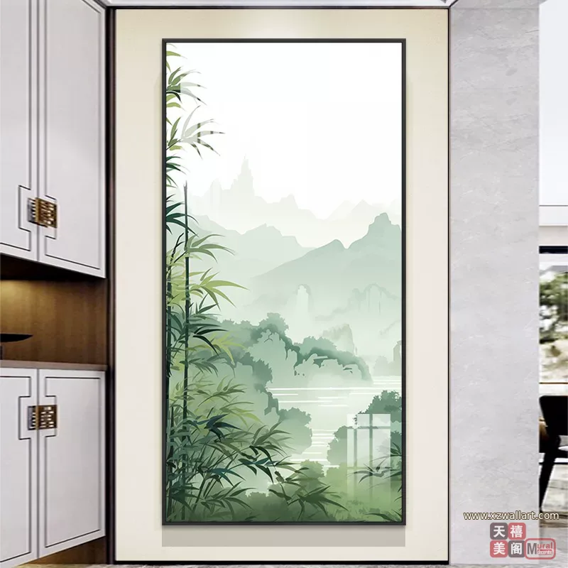 竹 单幅 装饰画 新中式 玄关背景墙挂画 晶瓷画