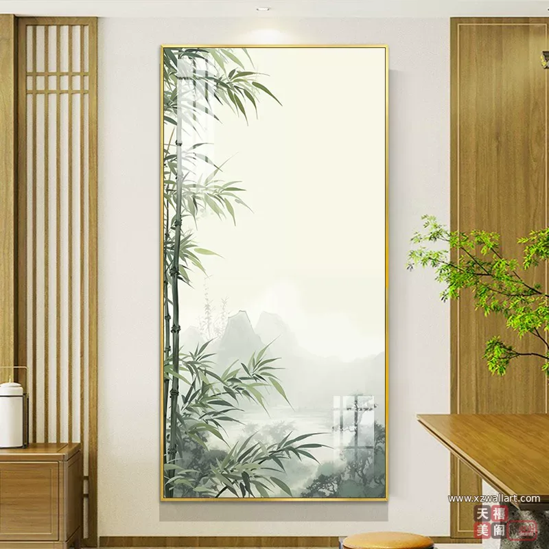 竹 单幅 装饰画 新中式 玄关背景墙挂画 晶瓷画
