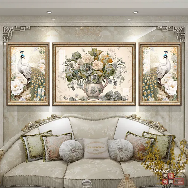 抽象 三联 装饰画 欧式 客厅背景墙挂画 晶瓷画