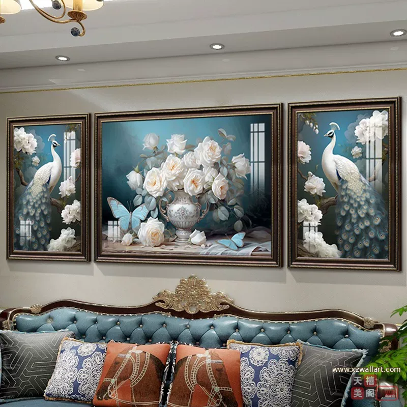 抽象 三联 装饰画 欧式 客厅背景墙挂画 晶瓷画