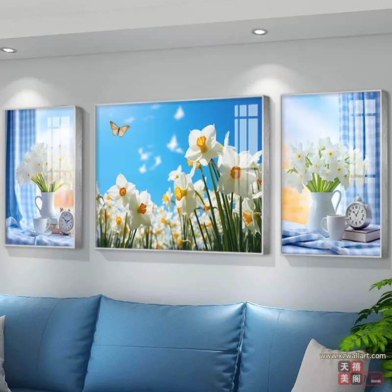 抽象 三联 装饰画 北欧风 客厅背景墙挂画 晶瓷画