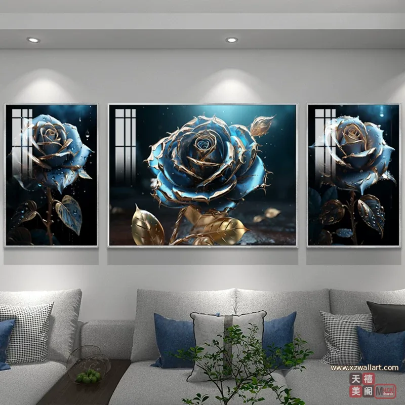 抽象 三联 装饰画 轻奢风 客厅背景墙挂画 晶瓷画