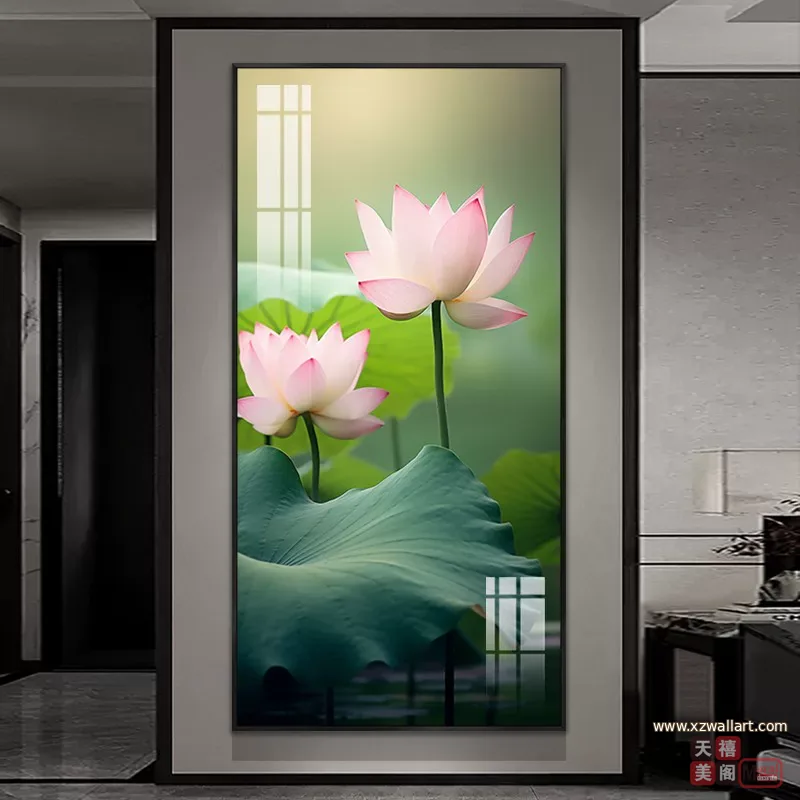 荷花 单幅 装饰画 现代简约 玄关背景墙挂画 晶瓷画