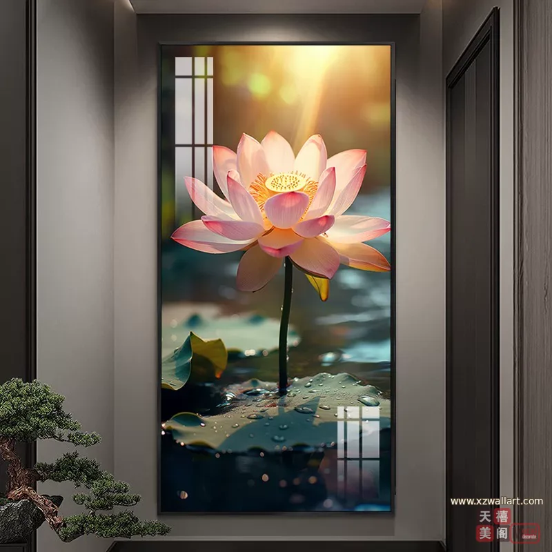 荷花 单幅 装饰画 现代简约 玄关背景墙挂画 晶瓷画