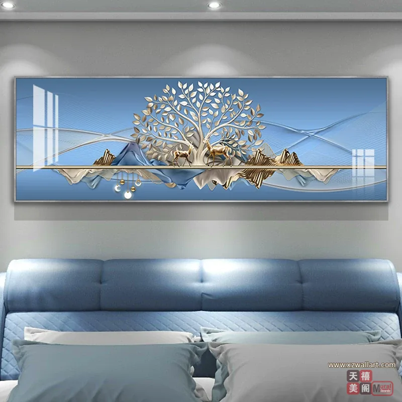 山水 单幅 装饰画 轻奢风 卧室背景墙挂画 晶瓷画