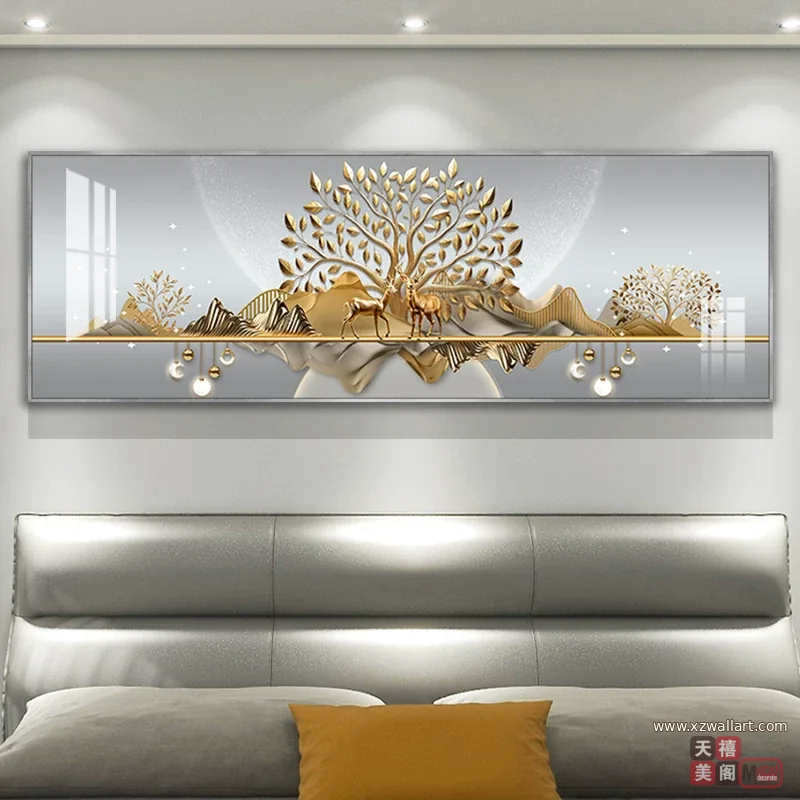 山水 单幅 装饰画 轻奢风 卧室背景墙挂画 晶瓷画