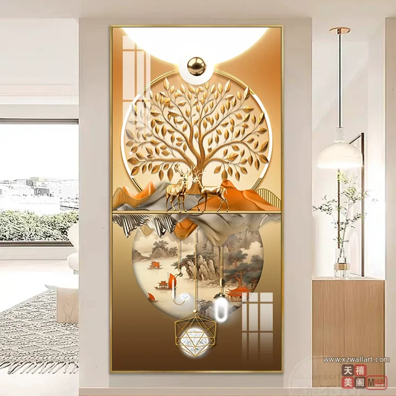 树 单幅 装饰画 轻奢风 玄关背景墙挂画 晶瓷画