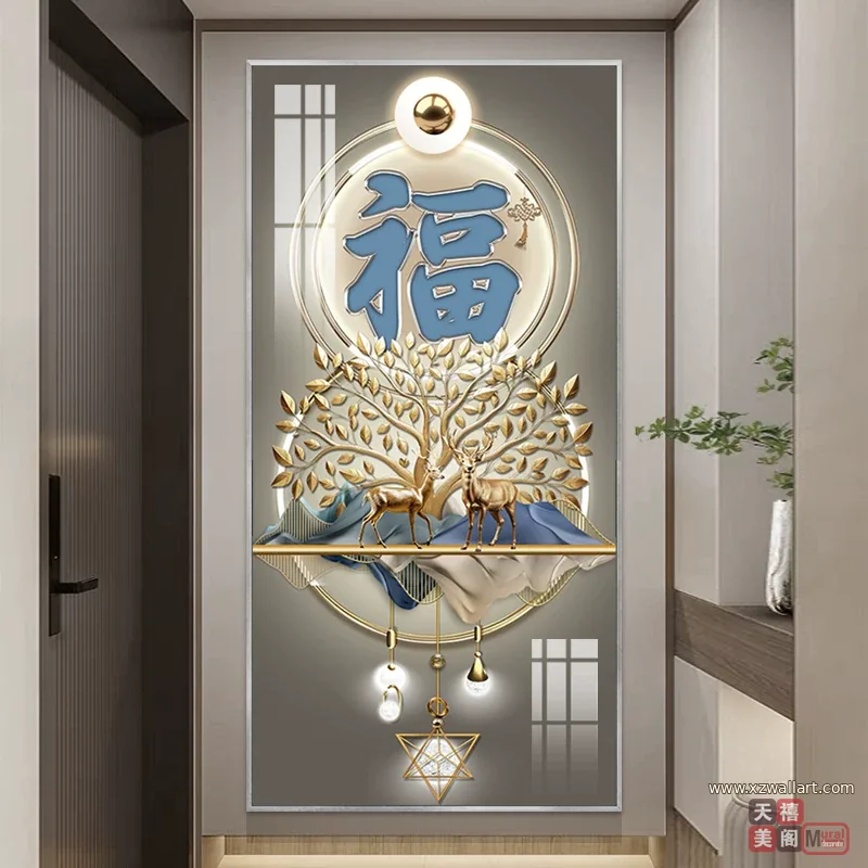 抽象 单幅 装饰画 轻奢风 玄关背景墙挂画 晶瓷画