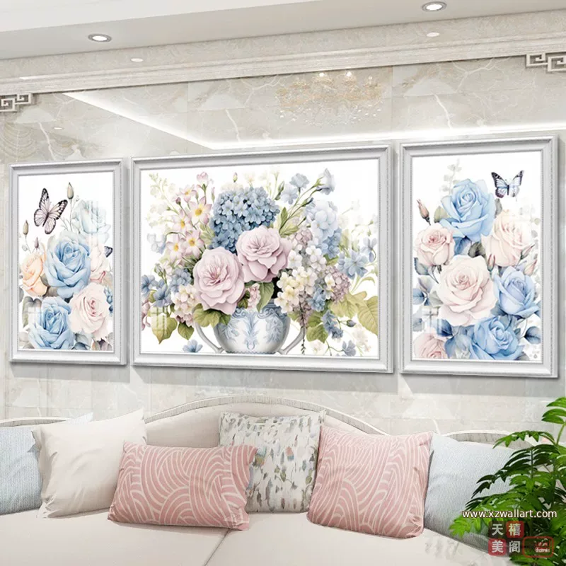抽象 三联 装饰画 欧式 客厅背景墙挂画 晶瓷画