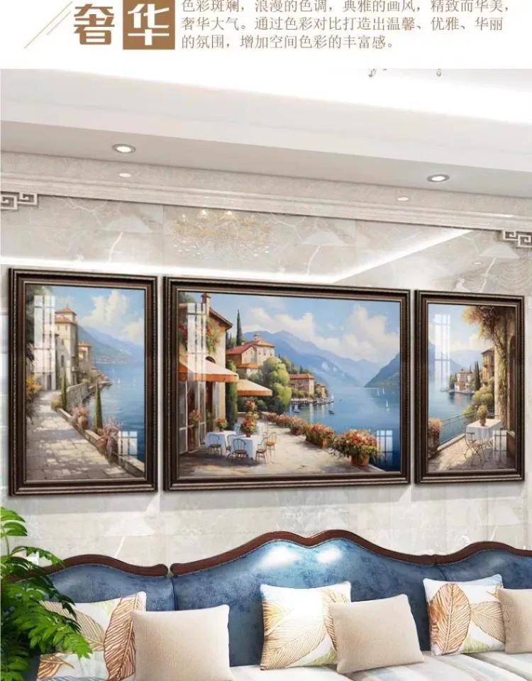 抽象 三联 装饰画 美式 客厅背景墙挂画 晶瓷画