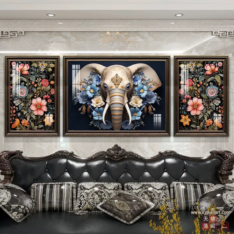 象 单幅 装饰画 美式 客厅背景墙挂画 晶瓷画