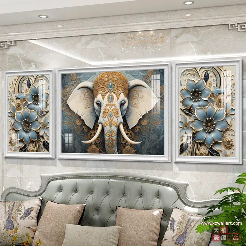 象 单幅 装饰画 美式 客厅背景墙挂画 晶瓷画