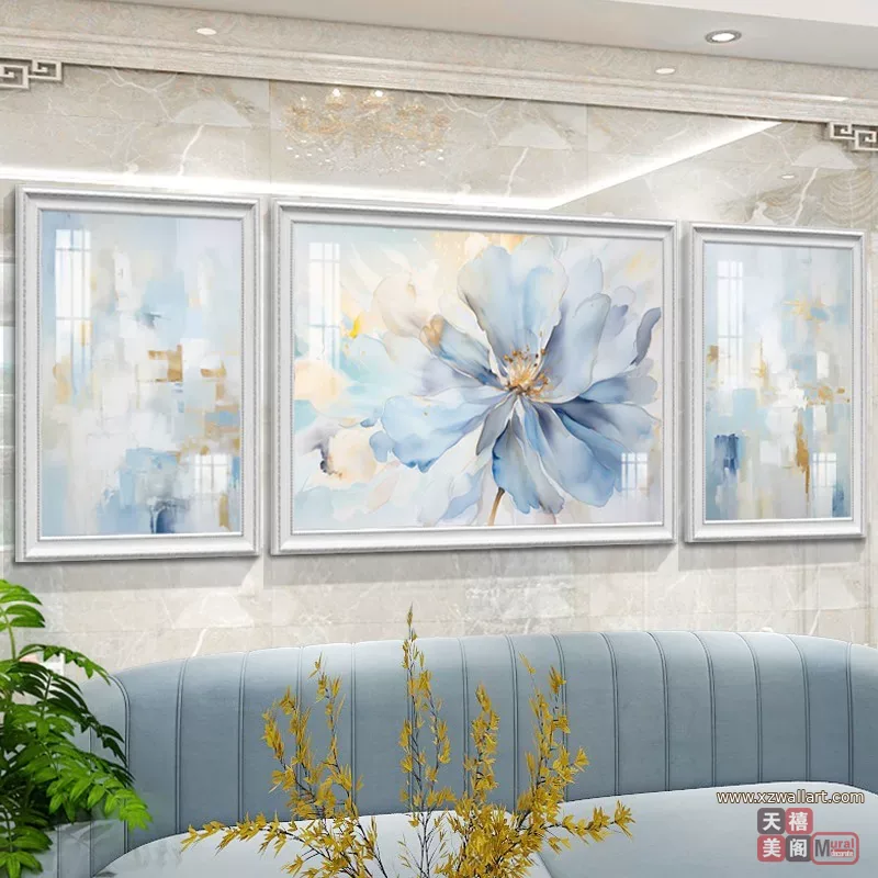 抽象 三联 装饰画 美式 客厅背景墙挂画 晶瓷画