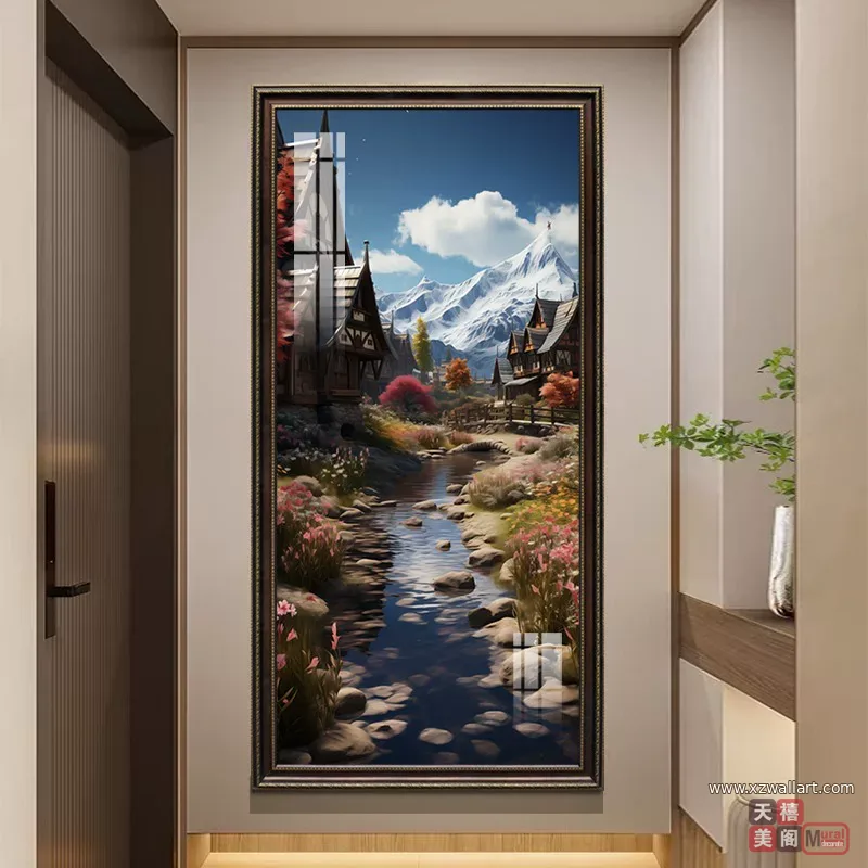 山水 单幅 装饰画 欧式 玄关背景墙挂画 晶瓷画