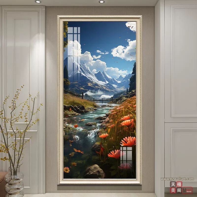 山水 单幅 装饰画 欧式 玄关背景墙挂画 晶瓷画